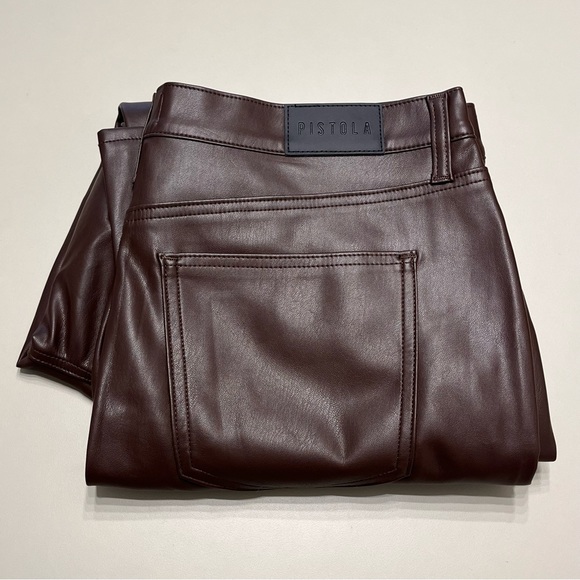 PISTOLA Cassie Faux Chocolate Brown Leather High-Waist Straight Leg Pants - Picture 10 of 11